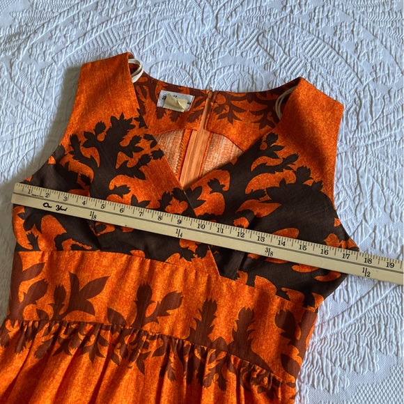 Vintage 70s Hawaiian dress BG’s fashions maxi bold orange floral print Small - Picture 7 of 16